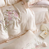 Flytonn-Butterfly Flowers Embroidery Bedding Set 800TC Lyocell Eucalyptus Fiber Soft Silky Breathable Duvet Cover Bed Sheet Pillowcases