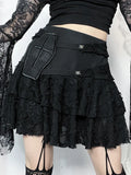 Flytonn Harajuku Hole A-line Skirt Women Dark Gothic Streetwear Vintage Y2k Cyber Punk Patchwork High Waist Mini Skirt Female