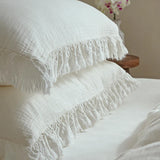 Flytonn-Plain Colour Washed Cotton Tassel Ruffles Bedding Set Soft Wrinkled Yarn Natural Health Cotton Duvet Cover Bed Sheet Pillowcases