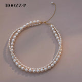 Flytonn Luxury Pearl Necklace Natural Freshwater Pearls Multilayer 2 Rows Rice Shape Choker For Wedding Women Wholesale Jewelry Sets New