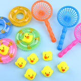 FLYTONN-Kids Floating Bath Toys Mini Swimming Rings Rubber Yellow Ducks Fishing Net Washing Swimming Toddler Toys Water Fun