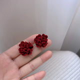 Flytonn-S925 Silver Needle Senior Red Petals Net Red Temperament Cute Small Flower Earrings for Women Jewelry Earings Fashion Jewelry