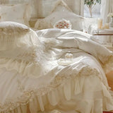 Cifeeo-Egyptian Cotton Wedding Bedding Set, Romantic French Lace Ruffles, Flowers Embroidery, Duvet Cover, Bed Sheet, Pillowcases