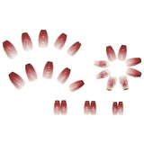 Flytonn- 24Pcs/Set Short Ballet Fake Nails Butterfly Peach Nails Arts Manicure False Nails With Design With Wearing Tools