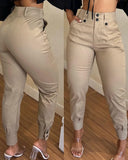 Flytonn-back to school fit nyc outfit Button Pockets Solid Color Pencil Pants Women's High Waist Khaki Casual Trousers 2025 Summer New Fashion Streetwear Long Pants