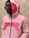 Flytonn-Harajuku Pink Petal Print Sweatshirts Full Zip Hoodie Streetwear Men Jacket Y2k Clothes New Lounge Wear Tracksuit Men Clothing