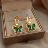 Flytonn-925 Silver Needle Vintage Green Crystal Butterfly Drop Earrings for Women Jewelry 2024 Trending Luxury Zircon Women's Earrings