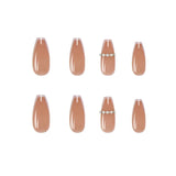 Flytonn- 24pcs French Style Nude Detachable Long Ballerina False Nails W Small Diamond  Design Wearable Fake Nails Full Cover Nail Tips