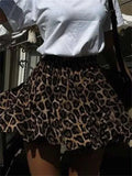 Flytonn Vintage Leopard Printed Skirt Female Sexy Casual Lace-Up Slim Contrast High Waist Commute Clothes Women's Pleated Skirts