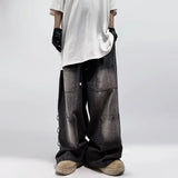 Flytonn- Streetwear y2k 90s Fashion -American Style Oversized Pocket Retro Baggy Jeans Men Y2k Hip Hop Punk Wide Leg Straight Overalls Black Denim Pants Streetwear