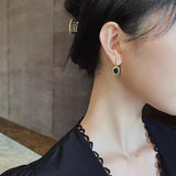 Flytonn-Luxury Exquisite Geometric Green Crystal Pendant Earrings for Woman Korean Fashion Jewelry Wedding Party Girl's Elegant Earrings