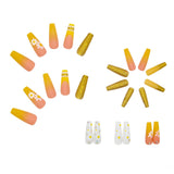 Flytonn- 24Pcs/Box Yellow Daisy Long Ballerina Wearable Fake Nails Press on  Full Cover Detachable Finished Fingernails