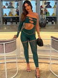 Sibybo Sexy Single Rotator Cuff Hollow Out High Elastic Jumpsuit Luminous Rhinestones Solid Color Trousers Spicy Girl Streetwear