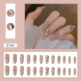 Flytonn 24P Nail Art Fake Nails Japanese Ballerina Press on Nails Set Diamond Streamer Flash Fly Butterfly Seamless Removable False Nail