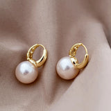 Flytonn-New Simple Celebrity Style Gold Color Pearl Drop Earrings for Woman Korean Fashion Jewelry Wedding Girl's Sweet Accessories