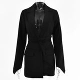 Flytonn 2022 Autumn Solid Long-sleeved Suit Jacket Lapel Sexy Straps Waist Cardigan Street Temperament Banquet Slim Women Top