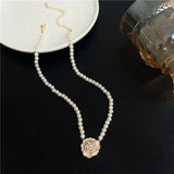 Flytonn Flytonn Elegant Fashion Rose Pearl Bead Necklace for Women Temperament Flower Versatile Clavicle Chain Necklace Women's Jewelry Gift