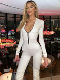 Flytonn Fall Outfits Women Zipper Solid Long Sleeve Jumpsuit Waist Sexy Slim Femme Playsuit Fitness Party Temperament Sportswear