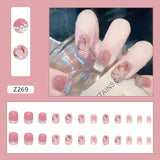 Flytonn- 24pcs/pack Wearable Nails Pearls Retro Flowers White Short Nail Art Finished Removal Wearable Nail Stickers With Wearing Tool