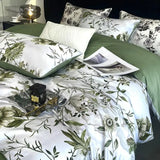 FLYTONN-Vintage Green Botanical Flowers Duvet Cover Set 600TC Egyptian Cotton Luxury Soft Bedding set Quilt Cover Bed Sheet Pillowcases