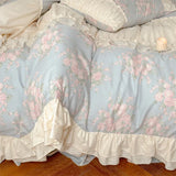 Cifeeo-Pure Cotton French Floral Bedding Set Vintage Country Flowers Ruffles Duvet Cover Flat Sheet Or Bed Skirt With Pillowcases 4Pcs