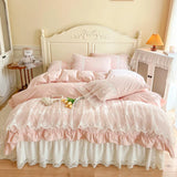 Cifeeo-Pink Romantic French Princess Bedding Set, Lace Ruffles Duvet Cover, Bed Sheet, Bed Skirt, Bedspread, Pillowcases, 100% Cotton