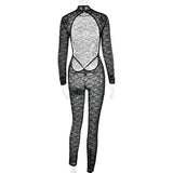 Flytonn Lace Backless Sexy Jumpsuits Women 2025 Fashion Rompers Turtleneck Long Sleeve See Through Nightclub Party Overalls