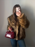 Flytonn-Christmas Thanksgiving Gift New Year's Eve Casual Outfits Brown Warm Retro Lapel Collar Warm Woman Faux Fur Jacket Fashion Solid Color Long Sleeves Cardigan Coat New Winter Streetwear