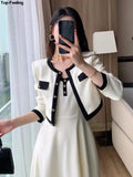 Flytonn-back to school fit nyc outfit Elegant Solid Midi Dress 2 Piece Set Office Lady Chic Suit Spring Short Jacket Sleveless A-line Dresses Outfits Korean Clothes