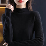 Flytonn-100 %Pure Cashmere Sweaters Women's half turtleneck bottom sweater pullover sweater autumn/winter  new