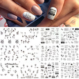 Flytonn 12Patterns Russian Letter Nail Water Decals With Inscriptions Girl  Black White Tattoo Slider Sticker Geometry Transfer Stickers