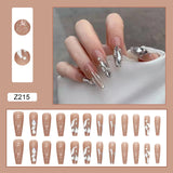 Flytonn- 24Pcs/Box Charming Fake Nails Butterfly Press On Nails Long Sets Ballet Diamond Nail Patch Wearable Full Cover Nail Tips