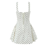 Flytonn-Women's Polka Dot Mini Skirt Tank Top Open Back Loose Tube Skirt Elegant Pleated Elastic Beach Skirt Simply Formal Dress Women