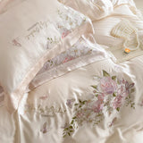 Flytonn-Butterfly Flowers Embroidery Bedding Set 800TC Lyocell Eucalyptus Fiber Soft Silky Breathable Duvet Cover Bed Sheet Pillowcases