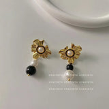 Flytonn-Korean Fashion Sun Flower Pearl Earrings S925 Silver Stud Earrings