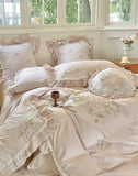 Cifeeo-French Romance 1000TC Egyptian Cotton 4/7Pcs Bedding Set Vintage Rose Flowers Embroidery Lace Duvet Cover Bed Sheet Pillowcases