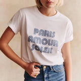 Flytonn-Retro sports style outfit streetwear 90s fashion Paris Amour Soleil Letters Printing French Vintage Style White T Shirts Women Short Sleeve Loose Cotton Summer Tops Chic Tees