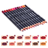 FLYTONN-12Pcs/Set Waterproof Pencil Lipstick Set Pen Matte Lip Liner Long Lasting Makeup Pens Easy to Wear Non-stick Cup Cosmetics Kits