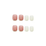 Flytonn- 24Pcs Short Square False Nail With Sticker Pink White Lattice Classic Artificial Fake Nails DIY Full Cover Tips Manicure Tool