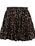 Flytonn Vintage Leopard Printed Skirt Female Sexy Casual Lace-Up Slim Contrast High Waist Commute Clothes Women's Pleated Skirts