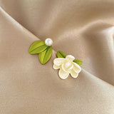 Flytonn-2024 Asymmetry Imitation Pearl  Stud Earrings  Flower  Earrings Girl New Fashion Temperament Women's Earrings Jewelry