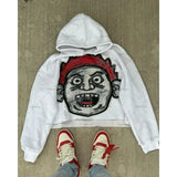 Flytonn-2024 American Loose Hoodie Big Head Cartoon Print Oversized Pullover Sweatshirt Women Men Couple Fashion Street Wear ins