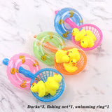 FLYTONN-Kids Floating Bath Toys Mini Swimming Rings Rubber Yellow Ducks Fishing Net Washing Swimming Toddler Toys Water Fun