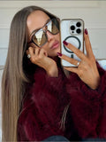 Flytonn-Christmas Thanksgiving Gift New Year's Eve Casual Outfits Elegant Burgundy Lapel Soft Warm Short Faux Fur Coat Fashion Solid Color Long Sleeve Loose Jacket New Woman Winter Streetwear