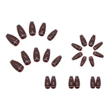 Flytonn- Dark Brown Nail Art Wearable Press On Fake Nails Tips 24pcs/box False Nails With Wearing Tools As Gift