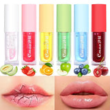 Flytonn- Fruit Color Changing Lip Gloss Strawberry Cherry Lip Balm Natural Lasting Moisturizing Reduce Lip Lines Jelly Plump Lips Care