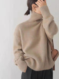 Flytonn-2024 Autumn and Winter New Thick Cashmere Sweater Women High Neck Pullover Sweater Warm Loose Knitted Base Sweater Jacket Tops