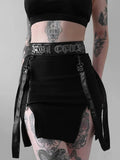 Flytonn-Halloween Outfits Halloween Gifts Gothic Style Gothic Zip Split Sexy Women Mini Skirts Grunge Strap Black High Waist Pencil Skirt Punk E-girl Alt Party Clubwear