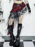 Flytonn Harajuku Grunge Gothic Skirt Women Streetwear Punk Dark Plaid Patchwork Irregular Skirt Y2k E-girl Emo Alternative Skirt