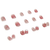 Flytonn- 24Pcs/Set Short Square Fake Nails Butterfly Heart French Contracted Artistic Nail Arts Manicure False Nails With Design